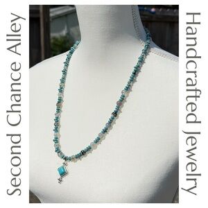 Handcrafted - Turquoise, Crackle Agate and Silver‎ Necklace